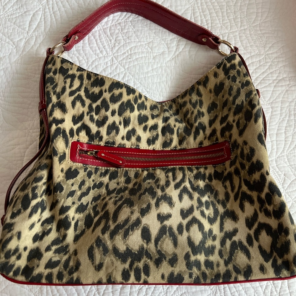 Leopard Print Hobo Bag with Red Accents